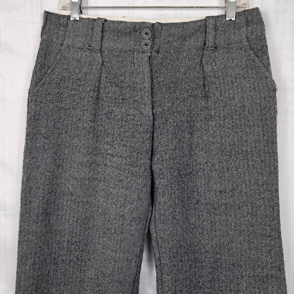 Vintage OLD NAVY 8 Gray Pants Herringbone Tweed Wide Leg Wool Blend Office - Picture 2 of 8